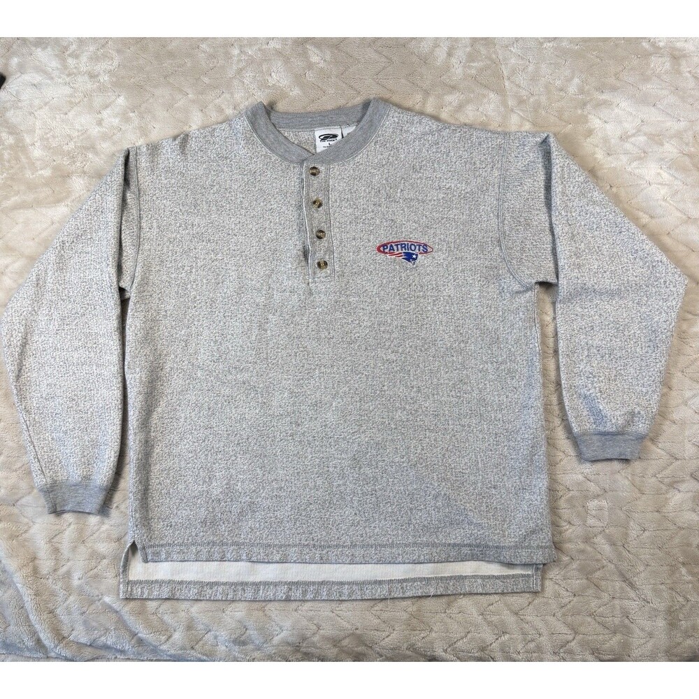 The Edge Patriots Henley Sweatshirt Mens L Gray Vintage NFL 90s